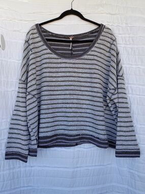 Free People Inside Out Striped Oversized Knit Crewneck Sweater size S